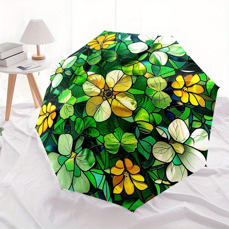 Stunning Stained Panel: Floral FantasyUmbrella, Portable 3-Fold Compact Umbrella for Men & Women Gift