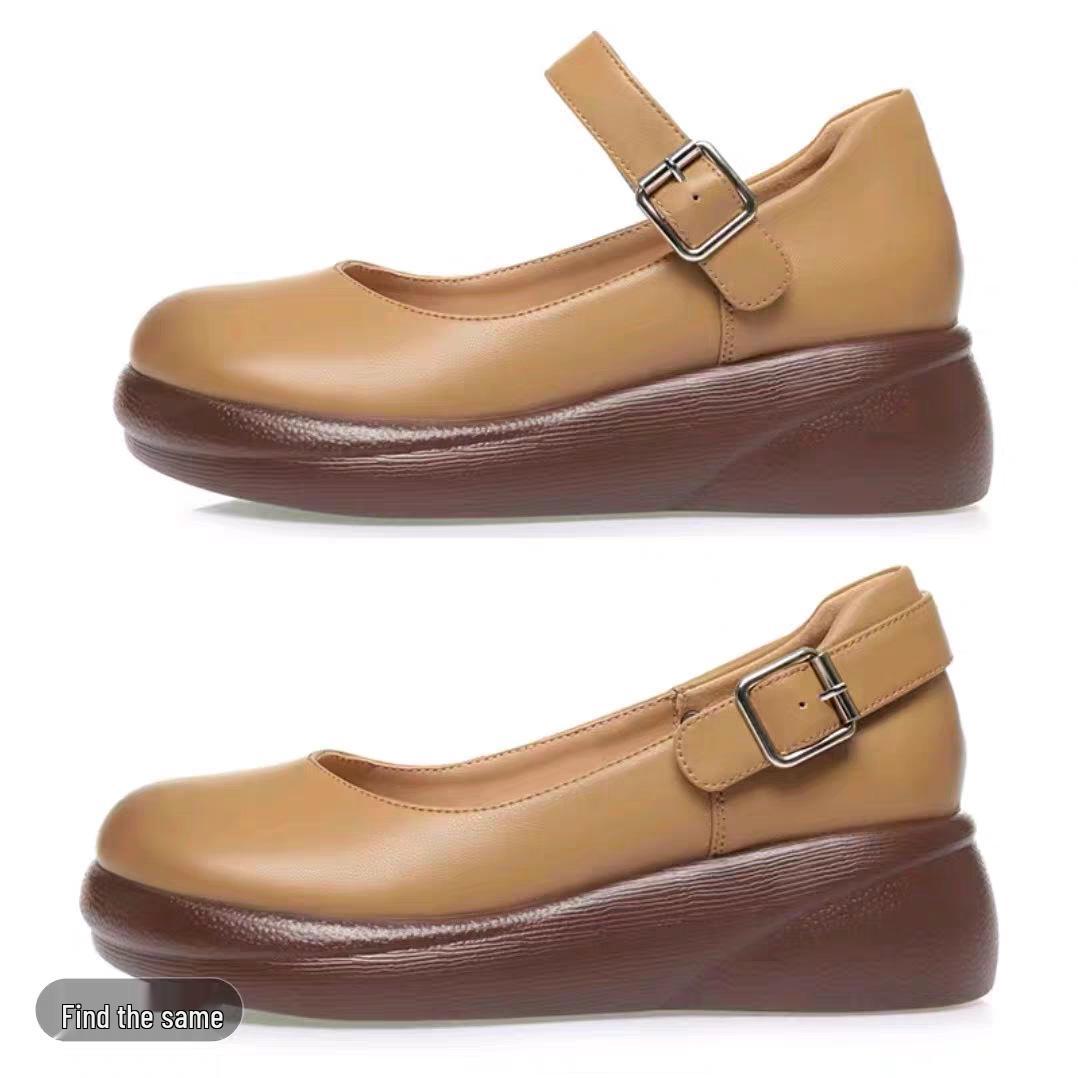 

Ретро женские туфли на платформе и танкетке из натуральной кожи с мягкой коровьей кожей и толстой подошвой 37