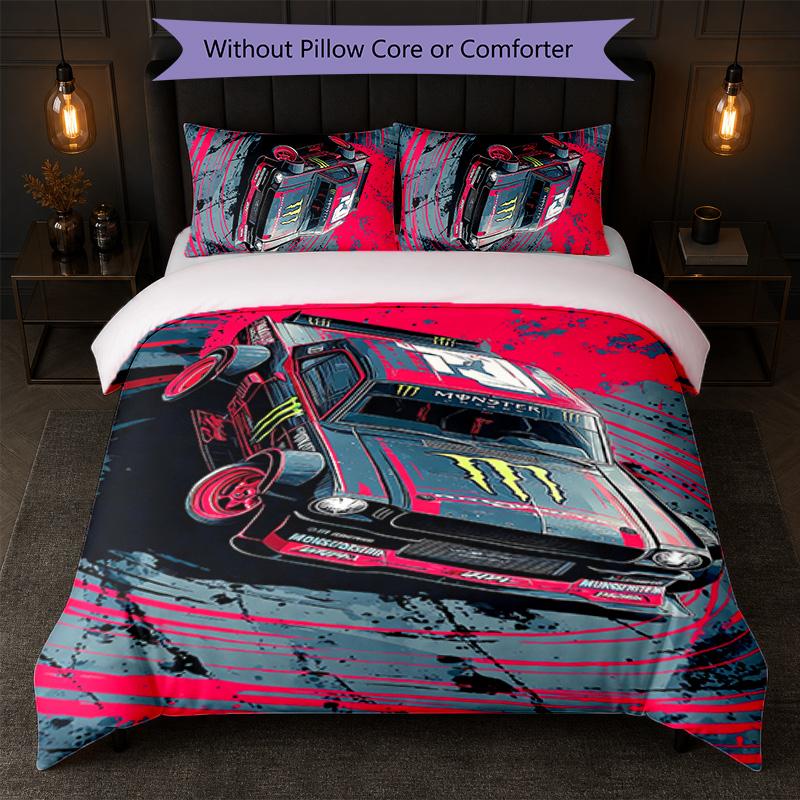 Set Copripiumino Monster Energy Stampa 3 Pezzi 1 Copripiumino e 2 Federe Biancheria da Letto Morbida per Camera da Letto Domestica