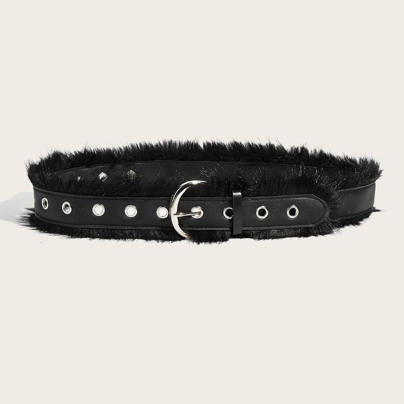 Punk Pu Leather Fur Belt Y2K Metal Studded Plush Waist Chain Faux Fur Belts Furry Sexy Vintage Waistband Hiphop Jeans Belt