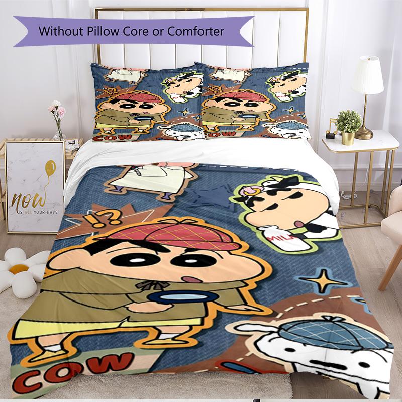 Set copripiumino 3 pezzi (1*Copripiumino + 2*Federe, Senza Nucleo), Set Biancheria da Letto Morbido Stagione Unica con Stampa Crayon Shin, Regalo per Arredamento Camera da Letto