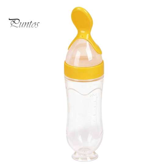 Infant Complementary Food Feeder Baby Silicone Squeeze Spoon, Single-handed Rice Cereal Bottle with Flow Control, Easy Clean Dispensing Spoon
