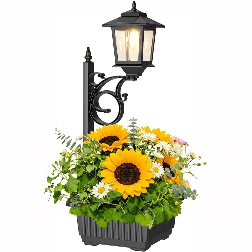 2 in 1 Solar Flower Post Lamps Lights Waterproof Wall Mount for Freestanding Outdoor Decorative Garden Patio Front Porch Back Door Warm White