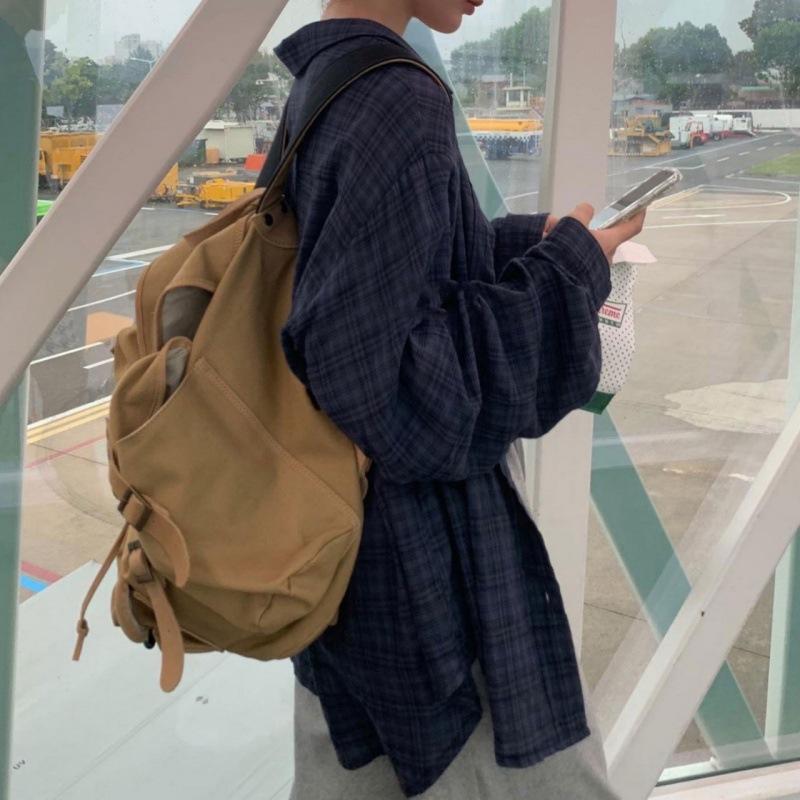 Koszule w kratę retro damskie wiosenne koreański design damska koszula z długim rękawem luźna damska uliczna casualowa oversize zapinana na guziki
