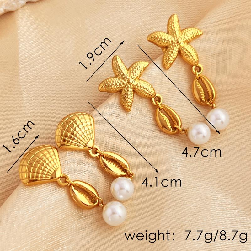 18K Guldpläterade Sjöborre Snäckskal Hänge Tofs Örhängen