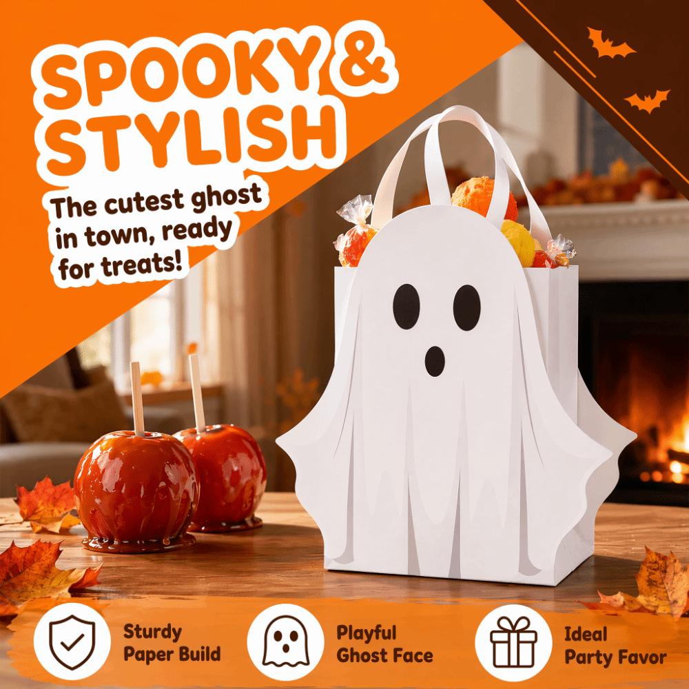 Themed Party Supplies White Halloween Paper Bag Funny Cartoon Ghost Packaging Bag Creative Handbag Candy Gift Bag Kids