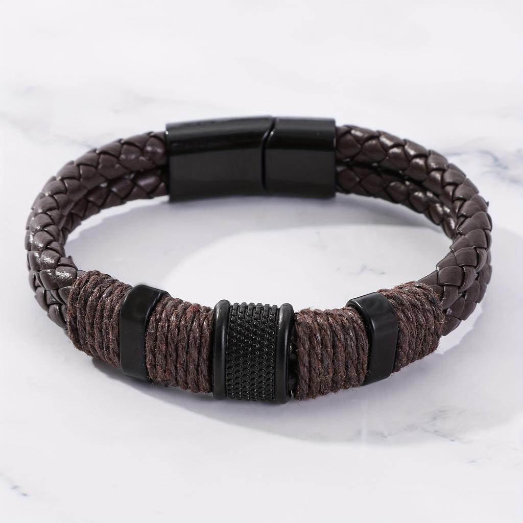 Retro Faux Leather Men's Bracelet | Multi-Layer, Faux Beaded, Jewelry Wrist Bracelet Gift, Father's Day Gift, Christmas Gift