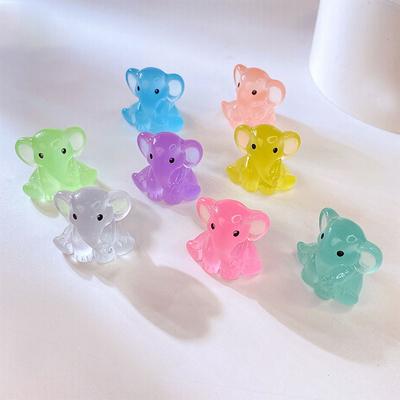 1Pc Diy Cute Figurines Desk Decoration Luminous Miniatures Resin Sitting Elephant Glow At Night Fairy Garden Accessories