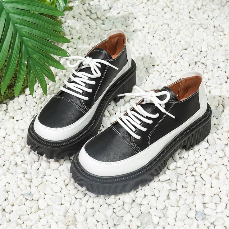 Fashion Women Shoes Autumn Round Toe Black Flats Loafers With Fur Casual Female Sneakers Ladies' Footwear Oxfords Clogs Platform Fall Cr
