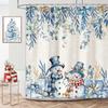 Winter Christmas Shower Curtain,Holiday Blue Snowman Bath Curtain Xmas Gift,Eucalyptus Leaf Flower Floral Bathroom Accessories