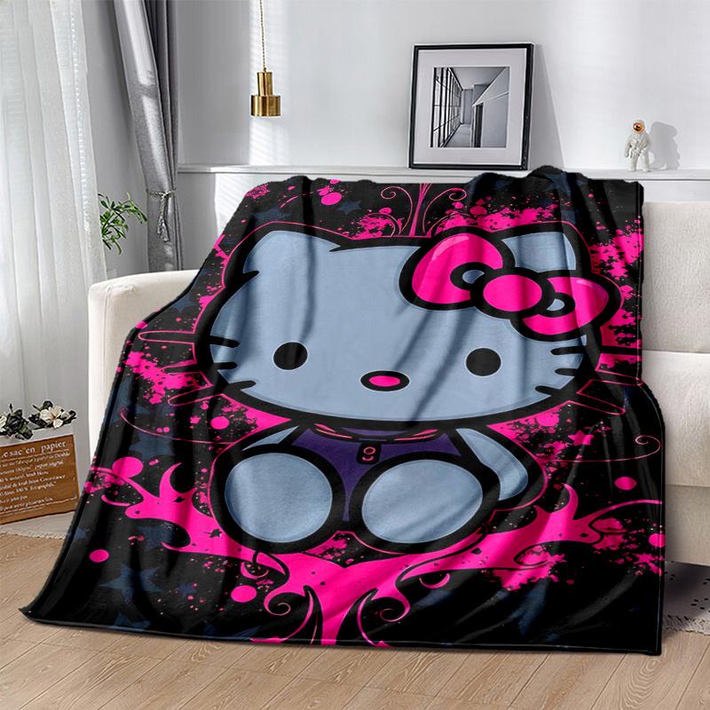 1pc Punk Style Hello Kitty Blanket, Soft Throw Blankets for Bed Couch Sofa, Warm Cozy Home Decor Gift, Living Room, Travel, Camping, Car Blankets, Bea