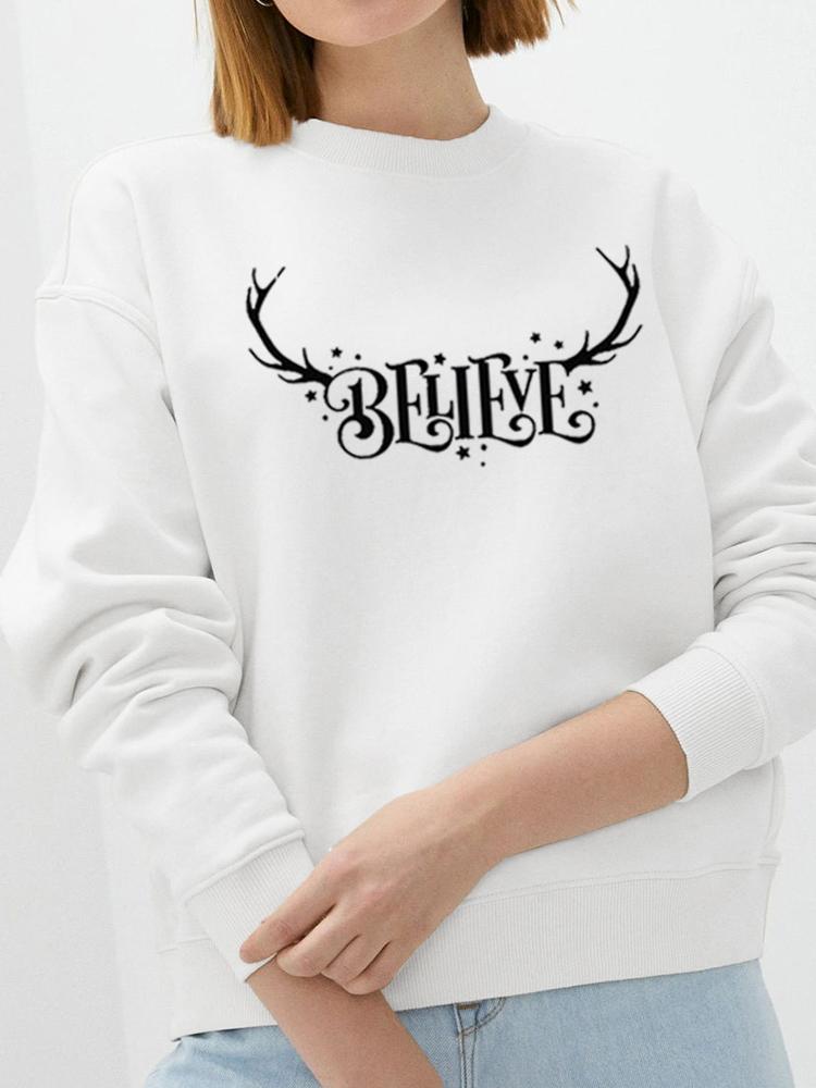 

Merry Christmas Tree Gift Festival Clothes Cartoon Fashion Printing O-Neck Pullovers Women Clothing Female Graphic Sweatshirt M білий