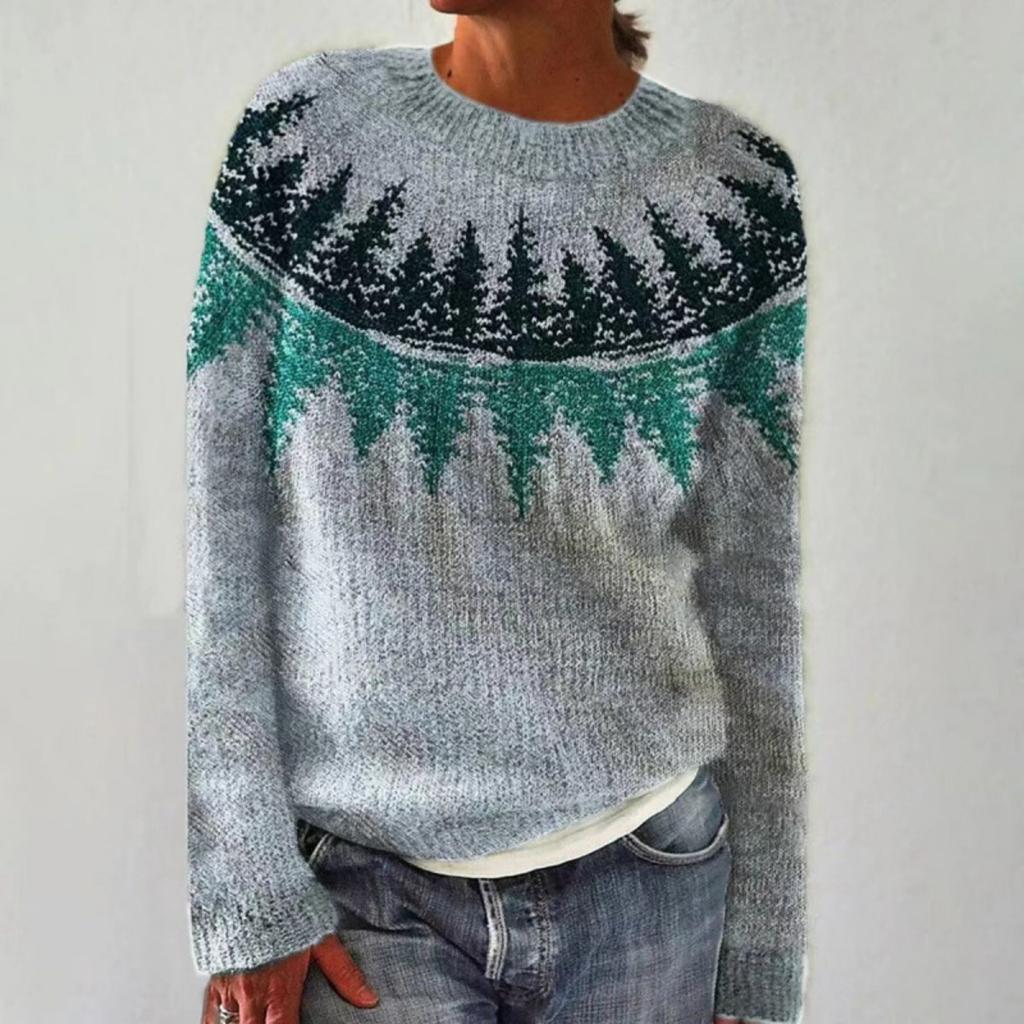 Women's Round Neck Color Blocked Loose and Fashionable Pullover Knitted Sweater for Autumn and Winter