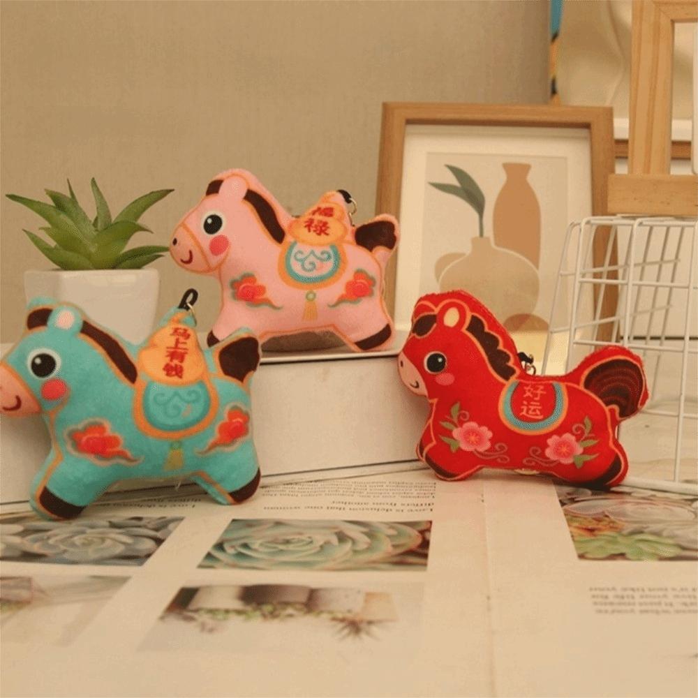 Cartoon Horse Year Key Ring Animal Pony Plush Pendant Cute Horse Plush Keychain  Zodiac Celebration