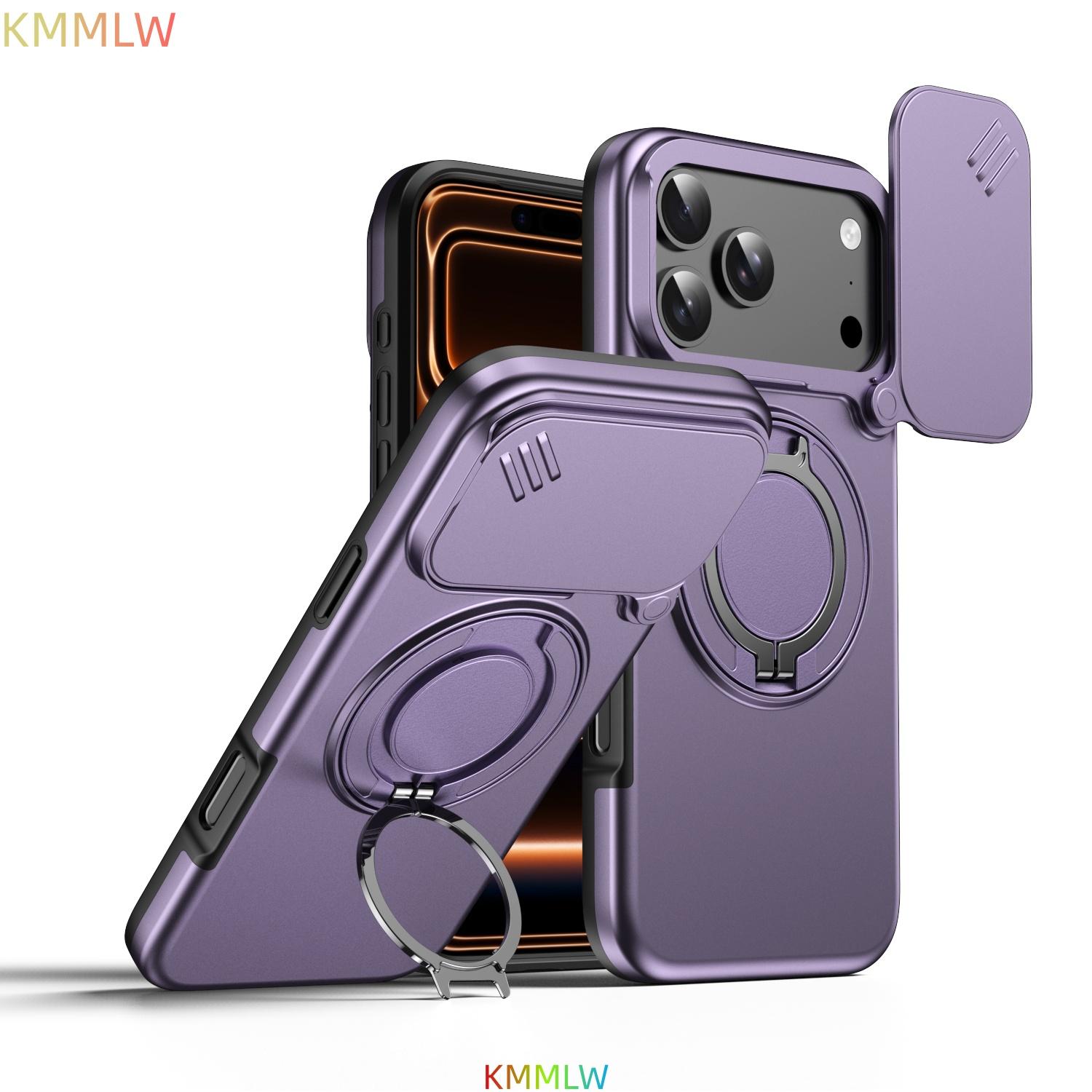

Magnetic Ring Stand Case For iPhone 17 Pro Max Slide Camera Lens Protection TPU Frame Plastic Back Cover iPhone Air фиолетовый