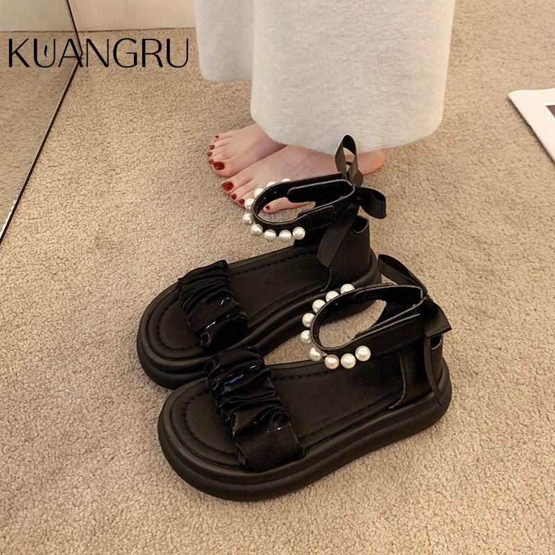 

Trendy non-slip sandals 2025 new summer platform fashion beach roman senior fairy style with skirt tide 40 чёрный