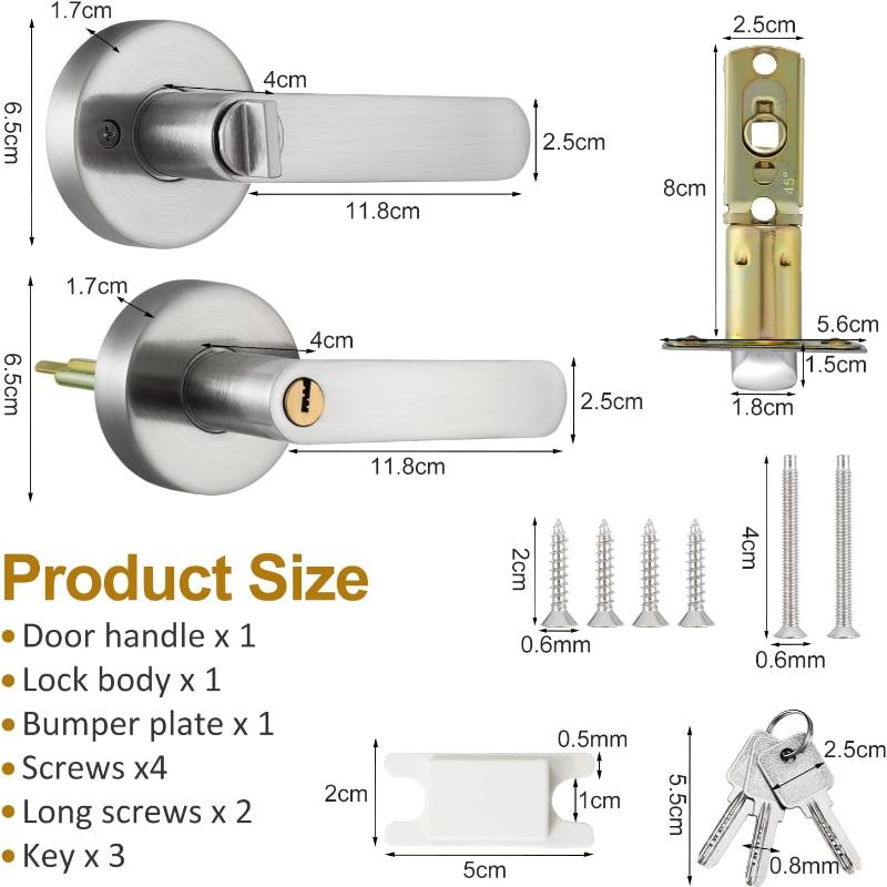 Door Handle with Lock, Reversible Door Handles, Privacy Door Lever, Internal Door Handle Knob Sets, Security Door Lock Set, Entry Door Lever with Keys