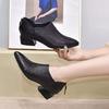 Botines de punta fina a la moda primavera nuevo primera capa piel de vaca rombo pequeño fragante tacón grueso boca profunda zapatos individuales botas de cuero