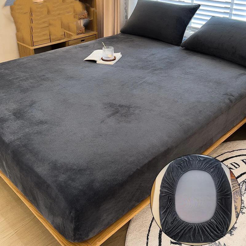 Warm and Thick Winter Fitted Sheet Non Slip Adjustable Mattress Covers Soft Velvet Bed Covers Mattresses Protective Covers