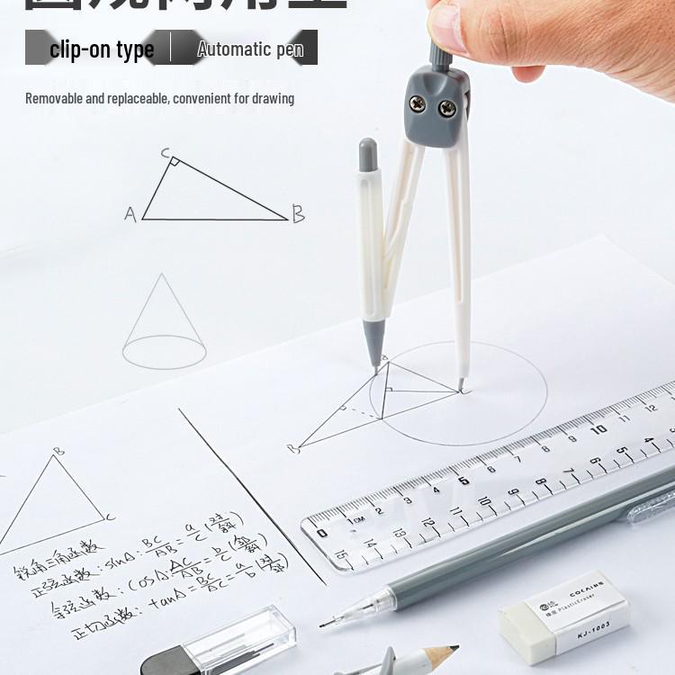 9-Piece Geometry Set for School: Compass, Protractor, Ruler, Square, and More