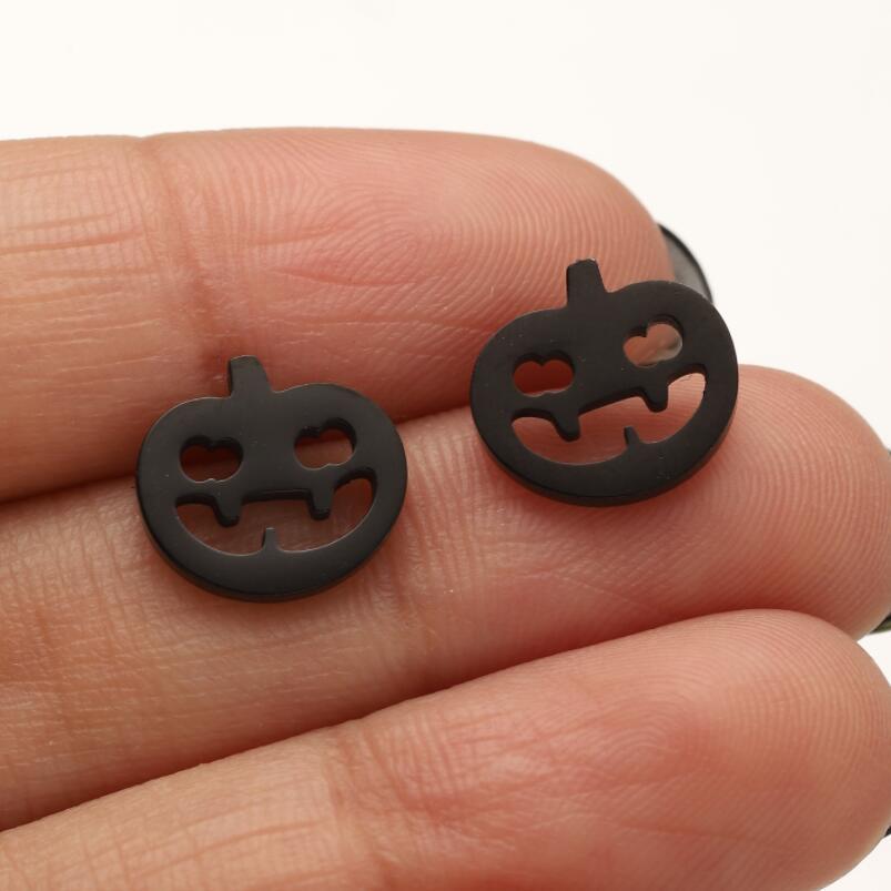 Halloween Asymmetrical Stainless Steel Pumpkin Skull Face Earrings