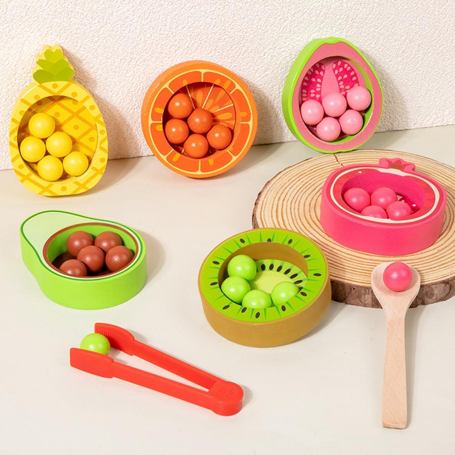1Set Montessori Wooden Toys Color Sorting Fruit Matching Beads Early Education Puzzle Fine Motor Skills Training for Kids