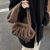 Women Faux Fur Shoulder Bag Winter Warm Soft Plush Hobo Bag Large Capacity Purse Fluffy Dumpling Pouch Underarm Chain Bag