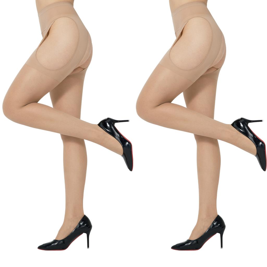 1/2 Paia Collant Trasparenti da Donna con Cavallo Aperto Vita Alta Body con Reggicalze Collant Sexy Biancheria Intima 4 Lati Vuoti