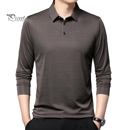 

Мужская клетчатая повседневная рубашка с длинным рукавом, дышащая деловая рубашка с лацканами, топ обычного кроя с воротником на пуговицах для работы и путешествий, повседневная одежда M коричневый