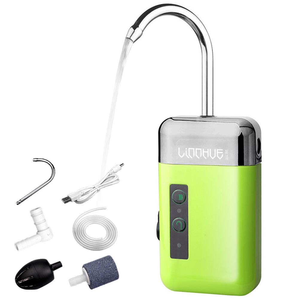 

3-in-1 Sensing USB Charging Automatic Water Pump LED Lighting Portable Mini Oxygen Pump With Air Stone Tube For Outdoor Fishing зелений
