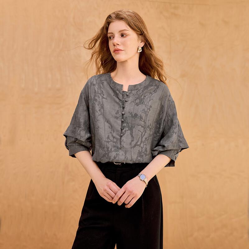 Tachic Vintage Jacquard Round Neck Blouse