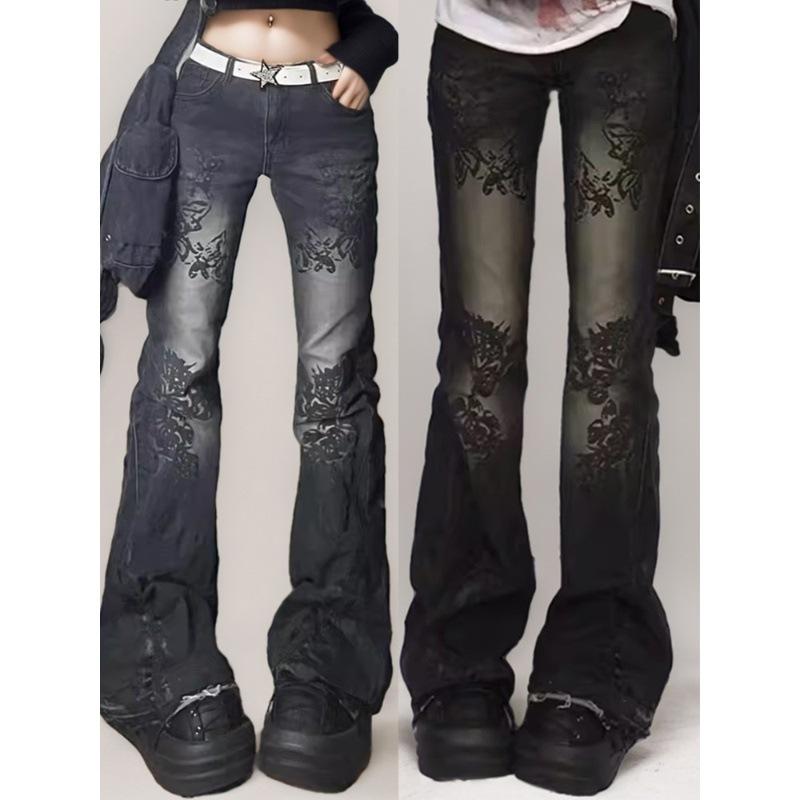 Jeans Skinny Vita Alta Stile Americano Y2K Micro Svasati Donna Taglie Forti Design Elastico Senso del Design Pantaloni Avanzati a Zampa di Cavallo