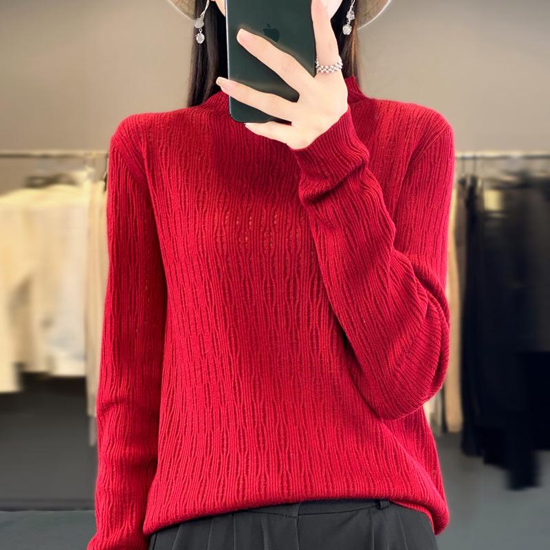 Knitted warm loose blended autumn and winter shirt short base hollow semi-turtleneck sweater fine imitation women's clothing new