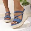 Fashion 2025 Summer NewPlus-size Wedge Sandal Lady Cowboy Simple Commuting Muffin Bottom Summer Slope with Sandals Women High Heels