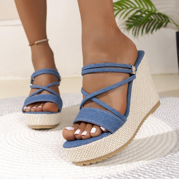 Fashion 2025 Summer NewPlus-size Wedge Sandal Lady Cowboy Simple Commuting Muffin Bottom Summer Slope with Sandals Women High Heels