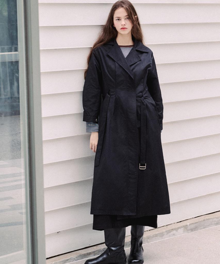 LUSIDA Ripian Belt Long Trench Dress Jacket_2 Colors
