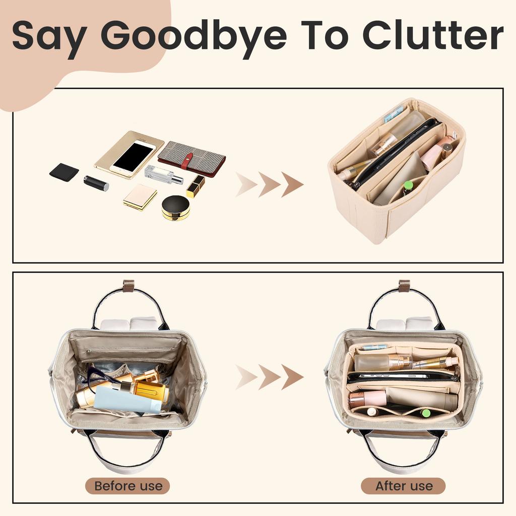 2 in 1 Filz-Einsatztasche Geldbörsen-Organizer Einsatzfutter Reise Tragbare Make-up-Tasche Stütz-Aufbewahrungstasche für die meisten Handtaschen Tragetaschen NEU