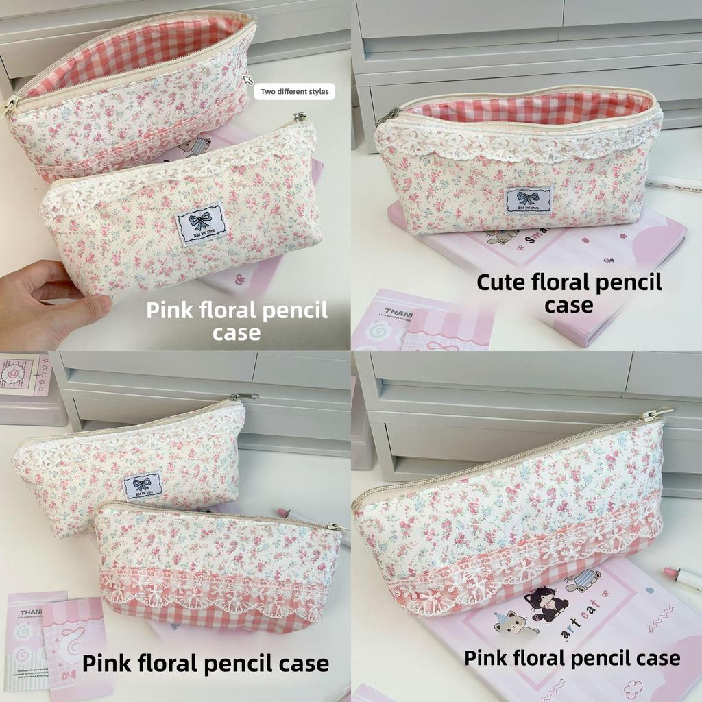 Canvas Floral Pen Case For Girls With Large Capacity And Cute Design For School And Office Use