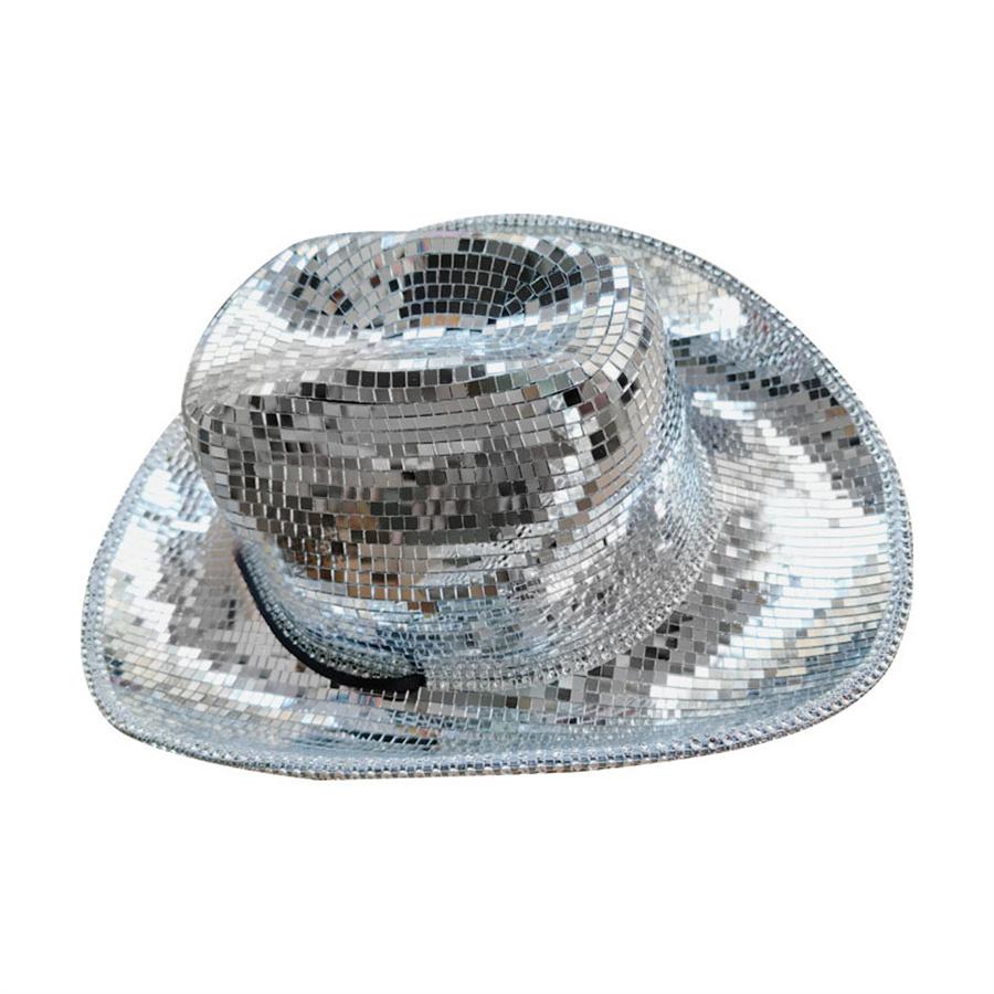 Disco Ball Cowboy Hat Women Sparkly Glitter Space Hat Silver Mirror Ball Cowboy Hat For Wedding Costume Cosplay Decor
