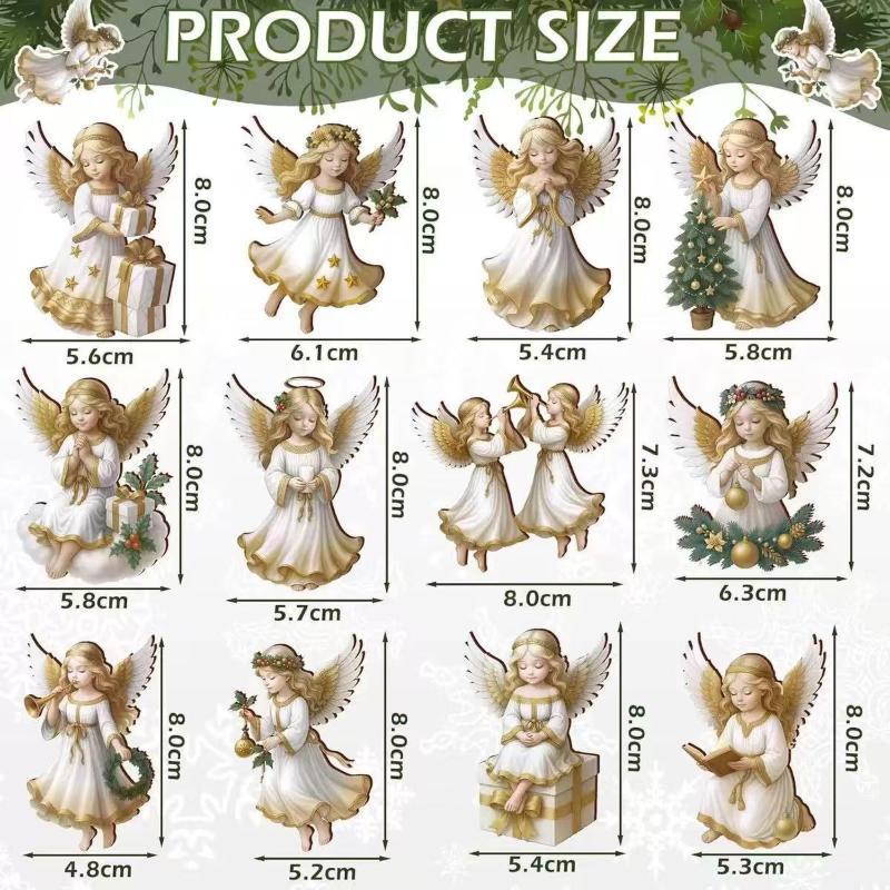 Vintage Christmas Angel Wooden Hanging Ornaments 12Pcs Rustic Wood Pendants for Xmas Tree Party Home Holiday Decor