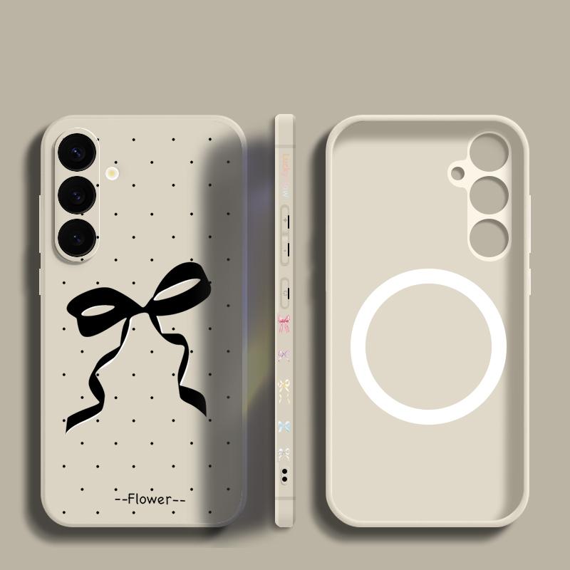 Black Bowknot Print Magnetic Phone Case For Samsung Galaxy S26 S25 S24 Ultra S23 S24 S25 FE S22 Plus For Magsafe Soft TPU Cover
