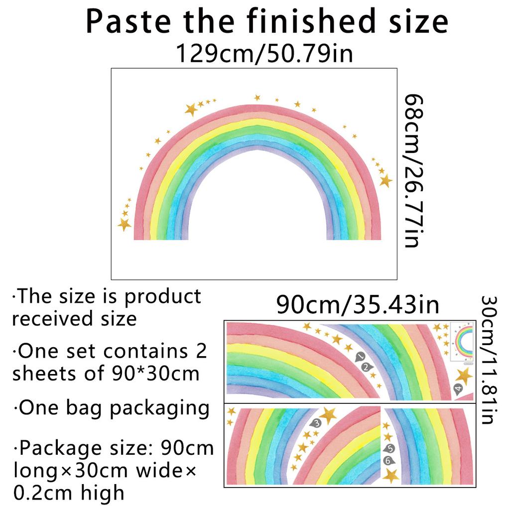 Large Rainbow Wall Stickers For Kids Room Decoration Wallpaper Giant Rainbow Stars Decals Murals Nursery Stikers