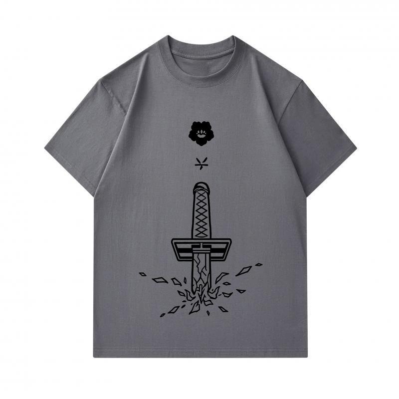 Men's 100% Cotton O-neck Short Sleeve T-Shirt, Cool Samurai Sword Printed Casual Tee, Comfortable Lightweight Daily Wear Top for Men, Summer Loose Fit