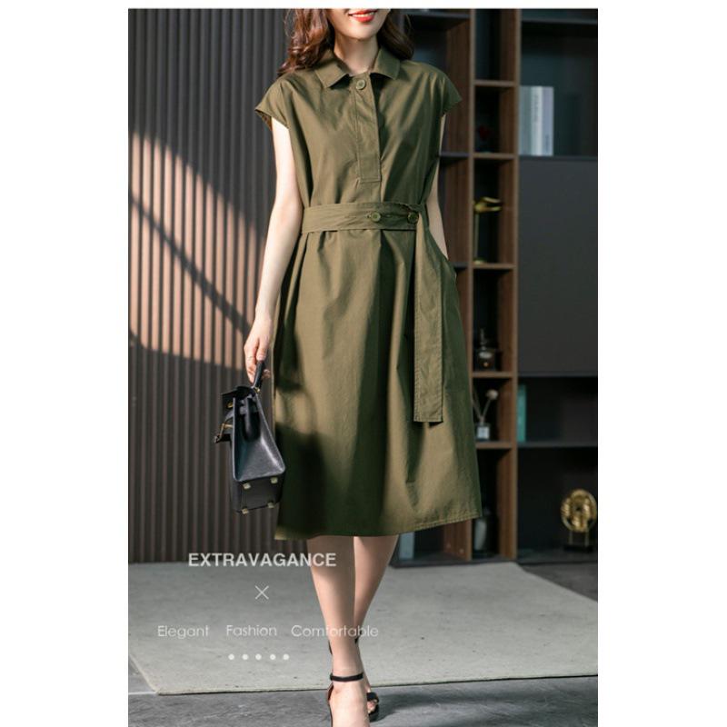 2025 Summer Plus Size Women's Solid Color Waist-Slimming Shirt Dress - Mid-Length, Loose, Casual, and Elegant
