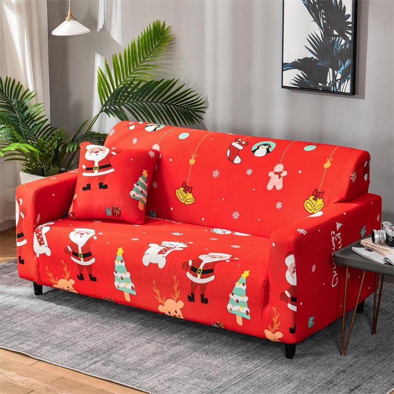 Christmas Sofa Protective Covers Living Room Elastic Living Sofa Slipcover Stretch All-inclusive Dining Chair Slipcover Couch Cover 1/2/3/4 Seater