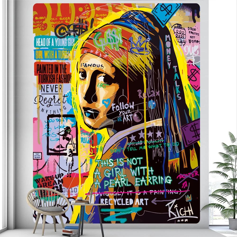 

Pop Art Mona Lisa Tapestry Graffiti Style Bold Colors Unique Wall Art for Home Decor Bedroom Modern Art Lover Gift 74x94cm(29x37in)