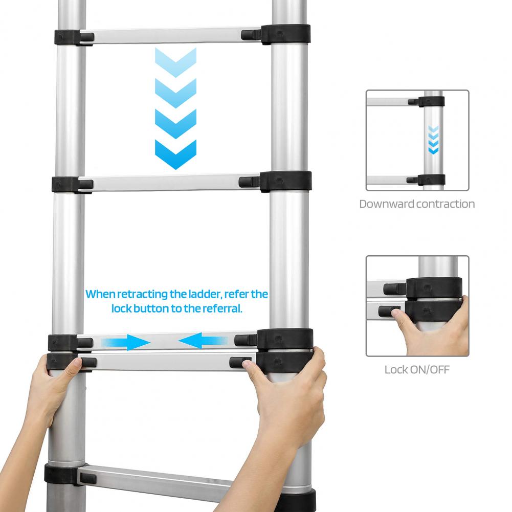 Telescoping Extension Ladder Stainless Steel Folding Telescopic Ladder with Locking Mechanism Multi-Purpose Collapsible Ladder