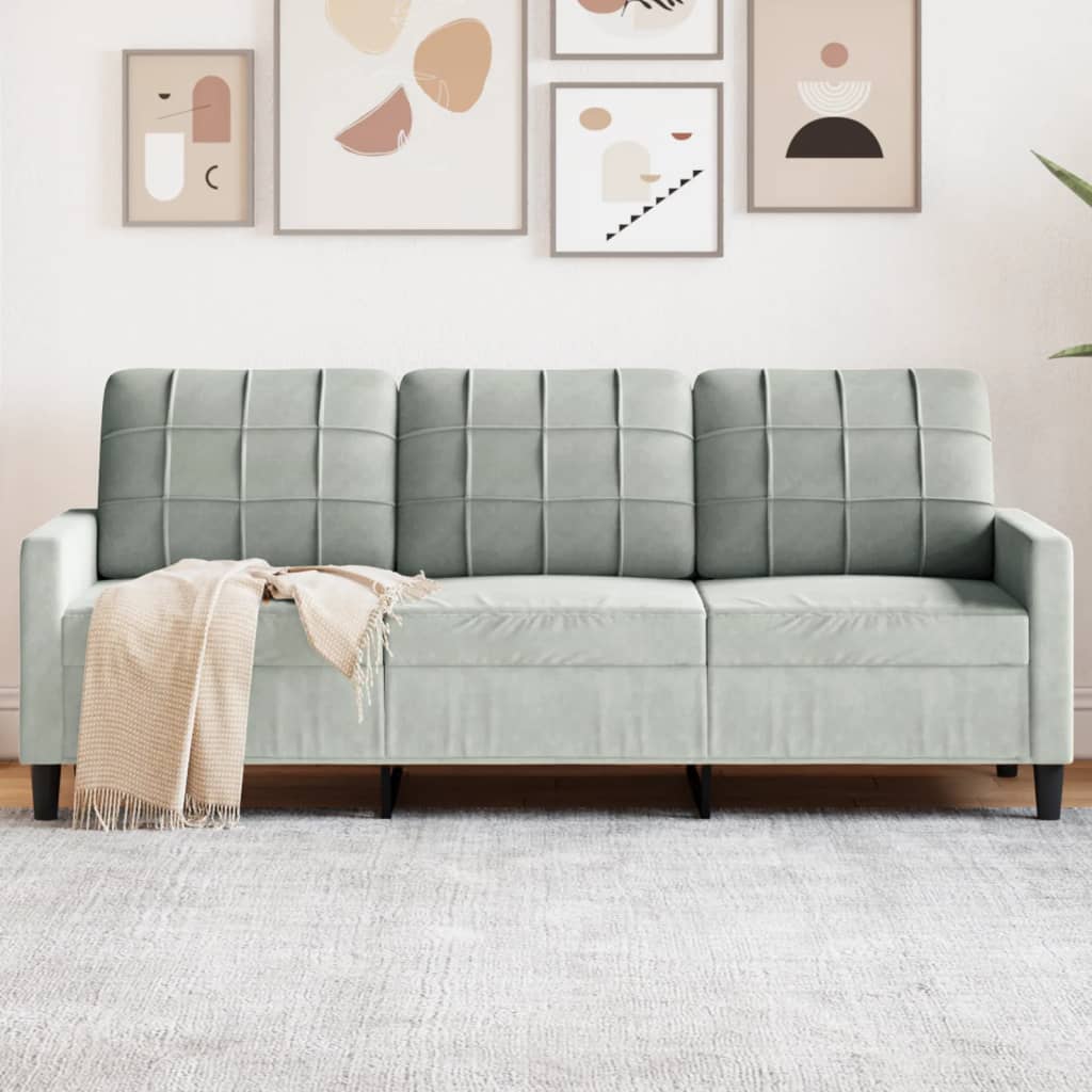 3 Seater Sofa Light Grey 180 Cm Velvet