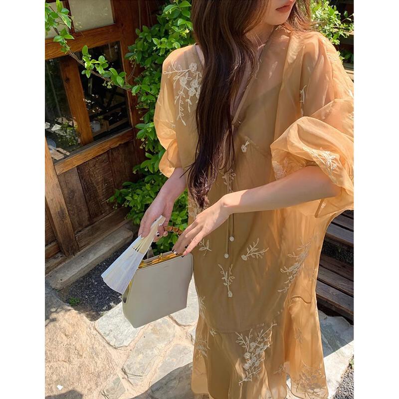 JK&JS New Chinese Style Embroidered A-Line Long Dress