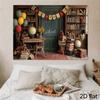 2D Flat Retro School Room Backdrop Vintage Book & Globe Photography Background